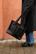 Жіноча сумка-шоппер чорна на замок, фото 2