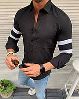 Мужская рубашка черная с белыми полосами на рукавах Турция