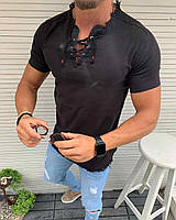 Мужская рубашка-поло черная с коротким рукавом Турция