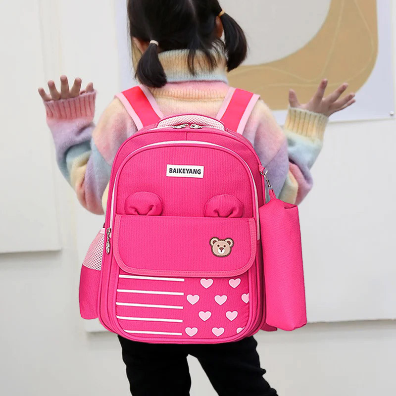 Рюкзак шкільний рожевий з пеналом для дівчинки 1 2 3 клас 7 8 9 років, дитячий ортопедичний портфель в школу