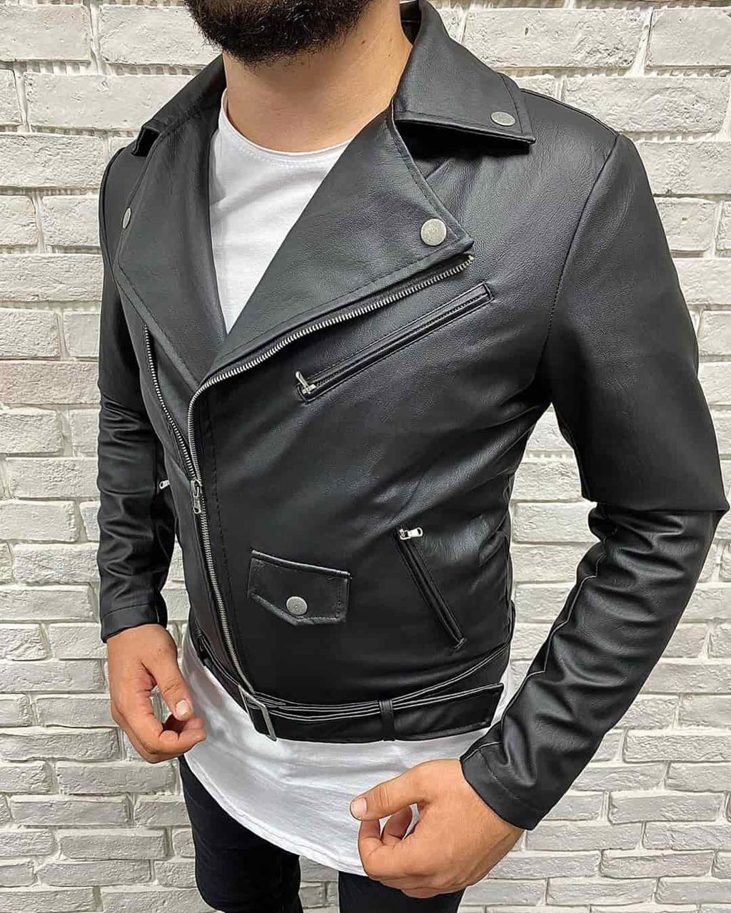 Чоловіча чорна шкіряна куртка косуха, Туреччина