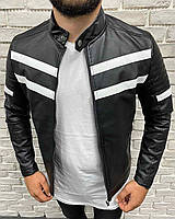 Чоловіча чорна з білими смужками шкіряна куртка косуха, Туреччина