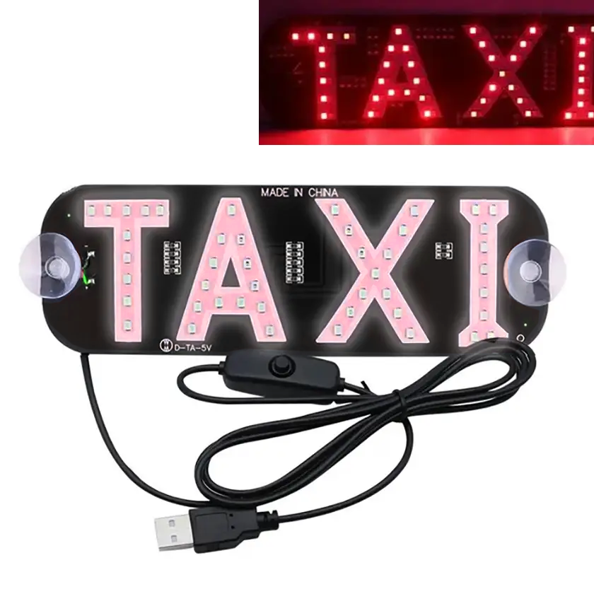 Автомобільна світлодіодна табличка таксі, LED табло TAXI, USB, червоний, фото 1