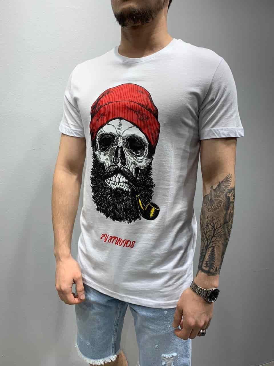 Чоловіча біла футболка з принтом череп, Туреччина