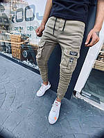Чоловічі бежеві звужені джинси з кишенями та написами, Туреччина