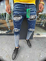 Чоловічі сині звужені джинси з латками та написами, Туреччина