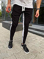 Мужские черные спортивные штаны с белыми полосками, Турция