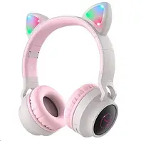 Беспроводные Bluetooth наушники кошачьи ушки Навушники Hoco W27 Cat ear headphones с микрофоном серо-розовые