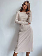 Женское платье турецкий рубчик миди Модное женское платье в турецкий рубчик длинны миди Бежевый