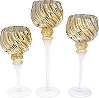 Набор 3 стеклянных подсвечника Catherine 30см, 35см, 40см, шампань красивые подсвечники