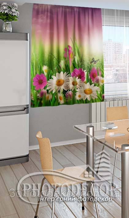 3D - Фото Штора "Ромашки", висота - 1,70м, ширина - 1,45м, тасьма