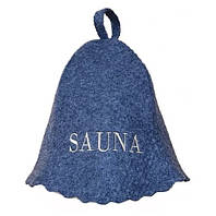 Щільна шапка з вологостійкої тканини для лазні та сауни з яскравою вишивкою "Sauna" Сіра