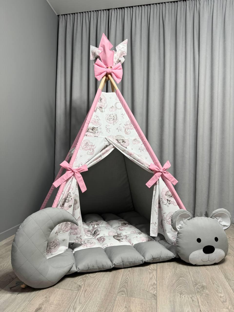 Вігвам для дівчинки Ведмежа БОНБОН Повний комплект, дитячий вігвам, дитячий намет, вігвам для дітей, дитяча палатка - фото 1 - id-p1760063158