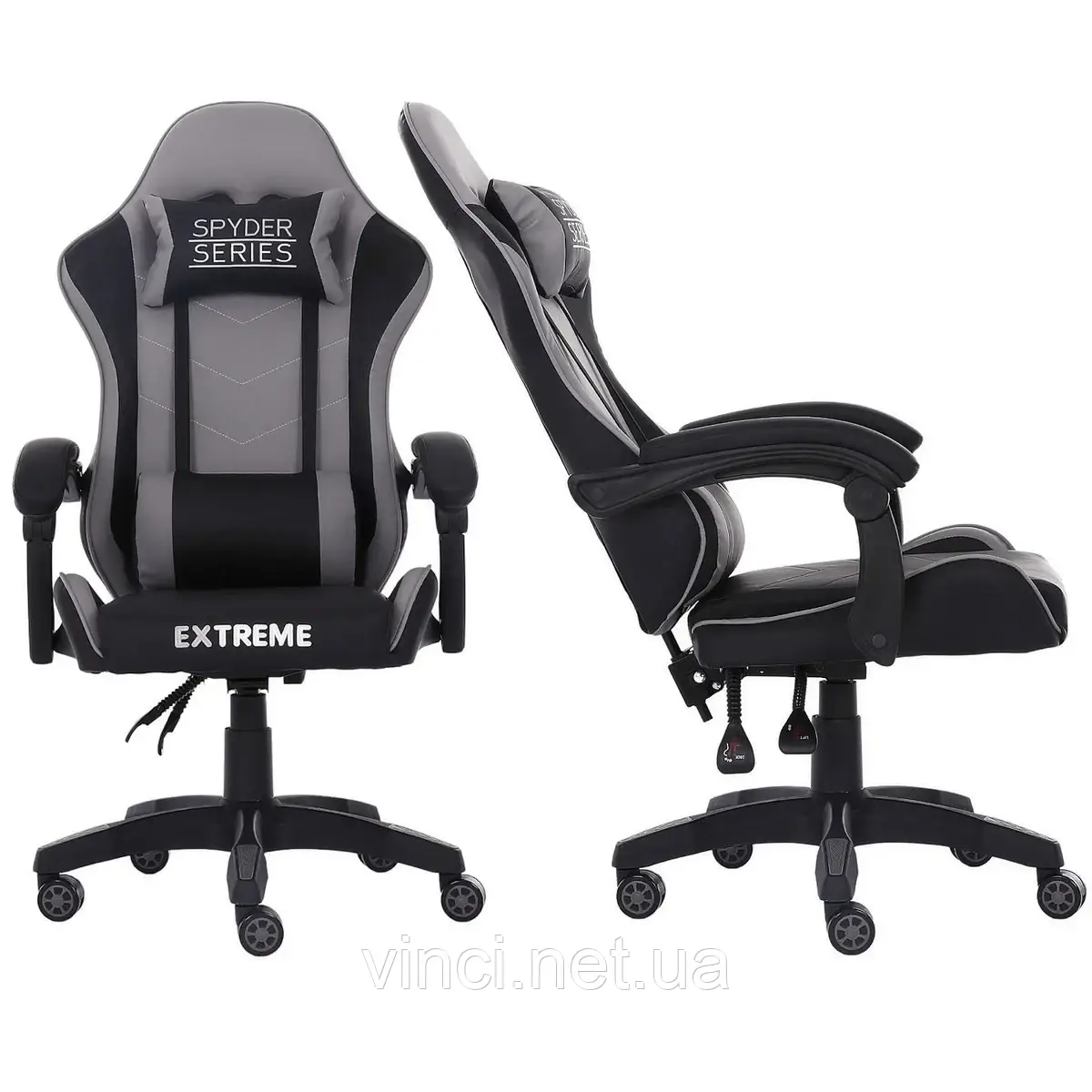 Геймерське крісло + 2 подушки Extreme SPYDER чорно-сіре Комп'ютерне крісло спортивне НОВА СТИЛЬНА МОДЕЛЬ, фото 1