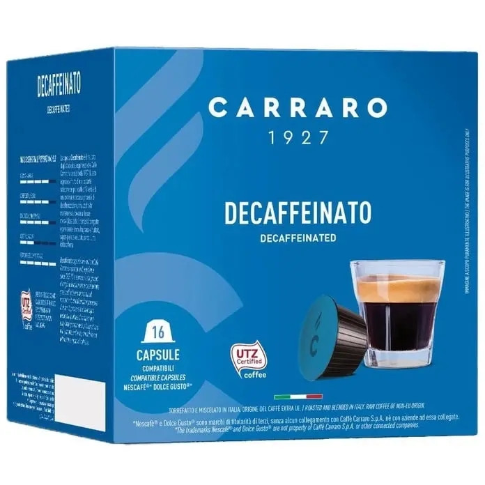 Кава в капсулах Dolce Gusto Carraro Decaffeinato 16шт Італія (Carraro без кофеїну, Carraro decaf, Cararro Decaf)