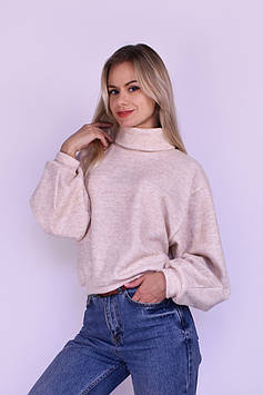 Жіночий светр оверсайз, короткий з ангори рубчик, бежевий Код/Артикул 24 503BE XS-M