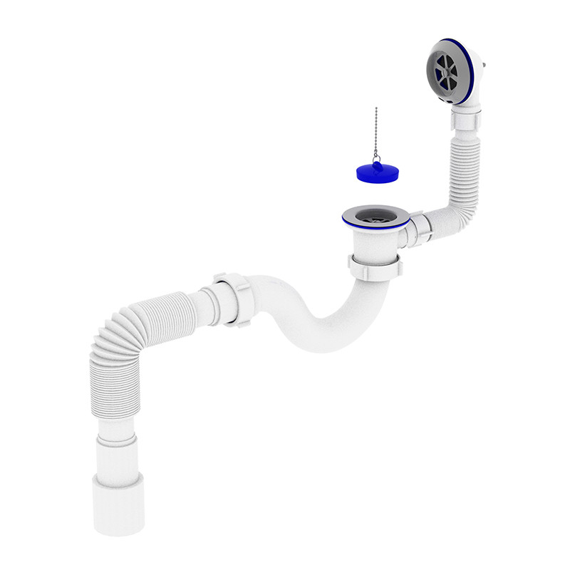 Сифон для ванної Zerix SV-01-A 1 1/2" прямоточний з випуском і переливом (ZX4957)