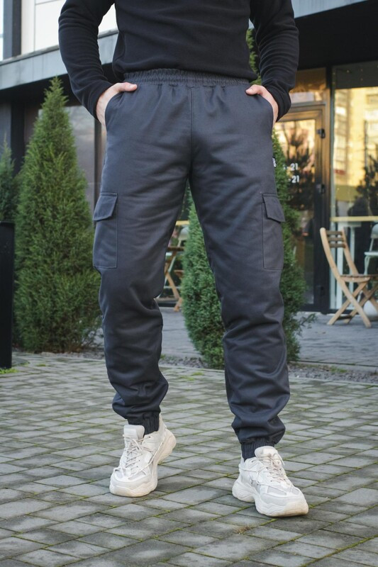 Штани карго на флісі Intruder з кишенями графітові, фото 1