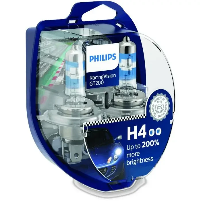 Лампа автомобільна H4 12V 60/55W P43T-38 RACINGVISION GT200 +200% збільшений світловий потік пара 2шт PHILIPS