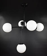 Люстра потолочная подвесная на 5 лампочек AOC17/5-ab-wh Латунь 55-105х52х69 см. b 55 см, 69 см, Стекло, 60 Вт, E27 (Стандарт), Черный, 52 см, 5, False, Белый, 220~240 В, металл, False