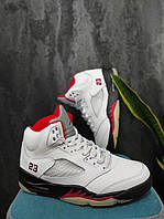 Мужские кроссовки Nike Air Jordan Retro 5 (белый с красным)