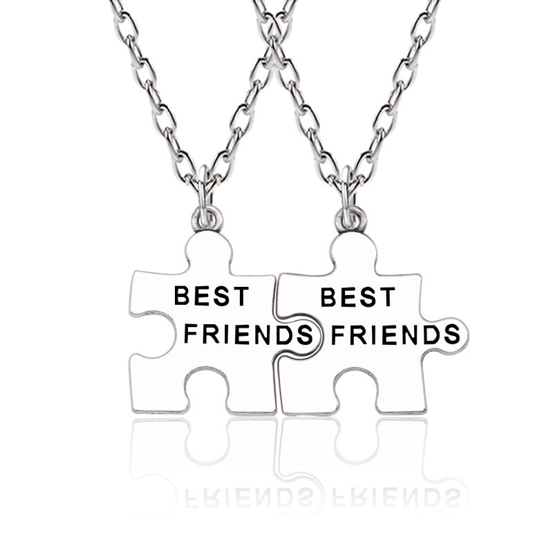 Парні кулони сріблясті пазли Best Friends. Підвіски для найкращих друзів. Оригінальні подарунки друзям, фото 1