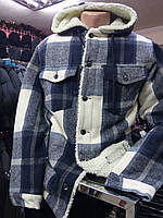 Мужская рубашка-куртка в клетку с капюшоном на меху