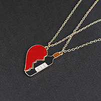 Прикольні кулони для двох я люблю вино. Парні кулони на подарунок серця вино. Незвичайні підвіски на подарунок, фото 3