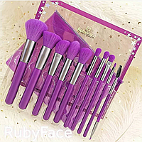 Набор неоновых кисточек для макияжа с косметичкой Ruby Face Neon Фиолетовый SaleMarket