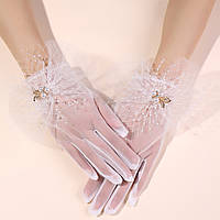 Женские фатиновые перчатки с бусинами