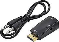 Перехідник HDMI - VGA  з аудіо-кабелем, HD 1080P Чорний