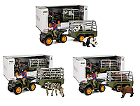 Крутой набор реалистичных коллекционных фигурок Дикие животные 4в1 с квадроциклом прицепом и фермером 3 вида