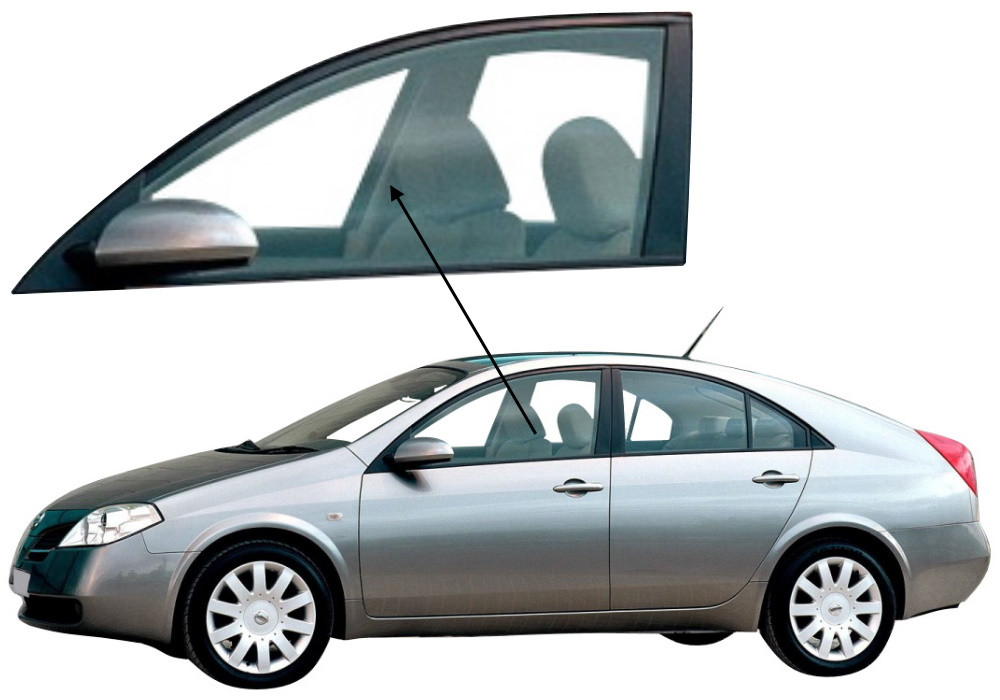 Бічне скло Nissan Primera 2002-2007 передніх дверей ліве