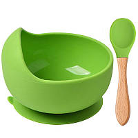 Набор силиконовой посуды 2Life Y7 глубокая тарелка для супа и деревянная ложка Зеленый v-11572