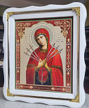 Ікона Пресвята Богородиця Семистрільна у білому фігурному кіоті, розмір кіота 30×26, сюжет 20×24., фото 3