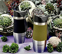Термокружка Edenberg 380 мл с двойными стенками из нержавеющей стали, герметичной крышкой и силиконовым ободком