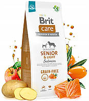 Сухой основной корм для пожилых собак всех пород Brit Care Dog GF Senior Light Salmon 12 кг с лососем