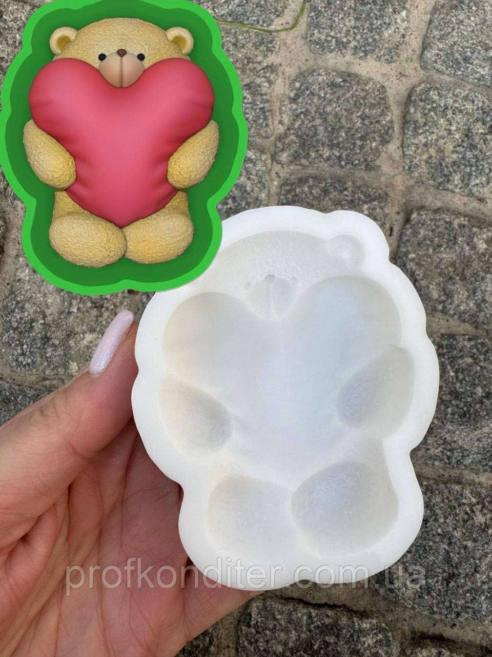 Ексклюзив! Силіконовий молд для шоколаду та ін "Тедді з великим серцем 2Д", фото 1