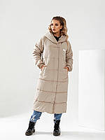 Женская зимняя куртка-пуховик Oversize. Цвет песочный беж.