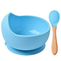 Набор силиконовой посуды 2Life Y9 глубокая тарелка для супа и деревянная ложка Голубой v-11574