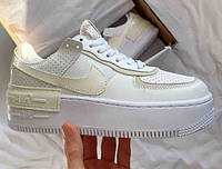 Женские кроссовки Nike Air Force 1 Shadow white/beige (белые) деми кроссы на высокой подошве Y12516