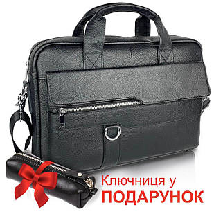Офісна сумка-портфель чоловіча із натуральної шкіри Tiding Bag 14671-17 чорна