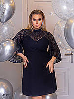 Вечірня жіноча сукня зі вставками гіпюру та 3/4 рукавами вільного крою з 46 по 56 розмір
