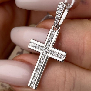 Срібний хрест родований з фіанітами (довжина 3,5 см) РН-590, фото 1