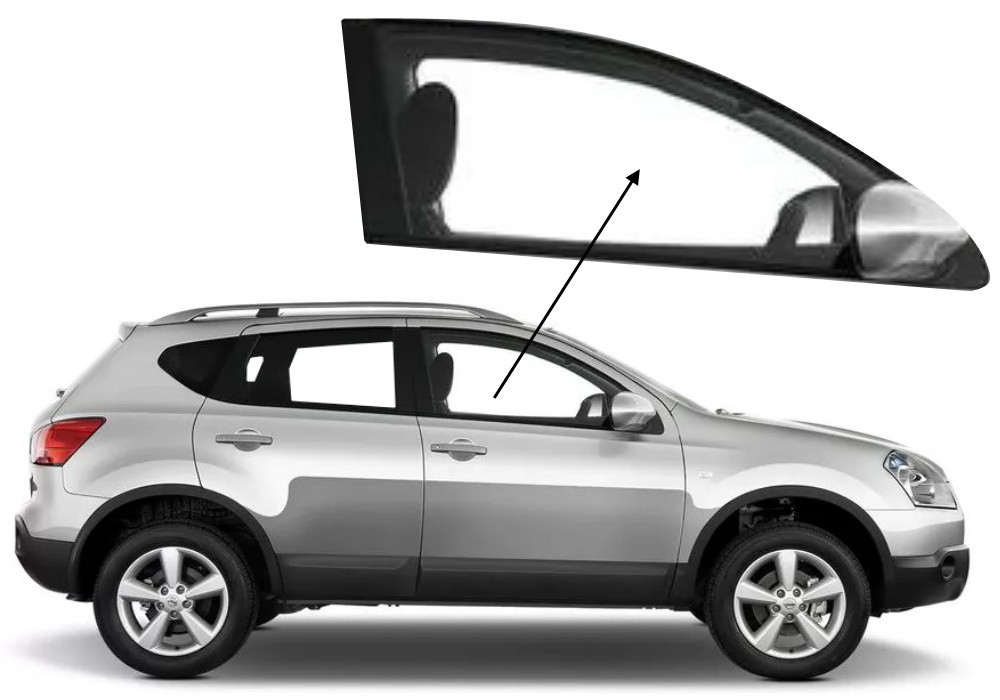 Бічне скло Nissan Qashqai 2007-2014 передніх дверей праве, фото 1