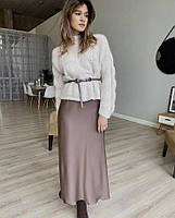 Модная молодёжная женская шёлковая юбка миди р. 42 оверсайз мокко