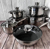 Кухонний набір каструль і сковорода з неіржавкої сталі, якісний набір каструль із кришками