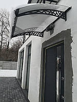 Готовый сборный навес (козырек) над дверью Dash'Ok 1.5x1 м ХайТек, брозновый, серый кронштейн. монолитный