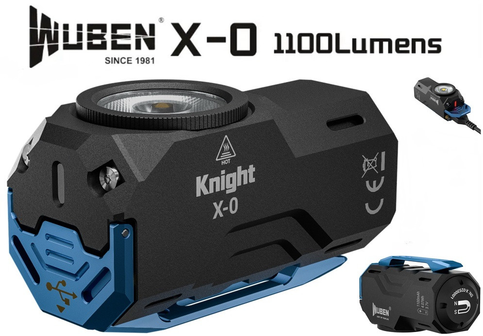 Ліхтар Wuben X-0 Knight (1100LM, Osram P9 led, USB-C, 125 метрів, 130 годин, Кліпса, Магнітна кнопка) Black