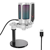 Мікрофон конденсаторний ігровий з поп-фільтром білий Fifine A6W RGB Ampligame kr